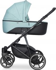Детская коляска 2 в 1 Riko Side 03 Mint (черная кожа – мятная ткань)